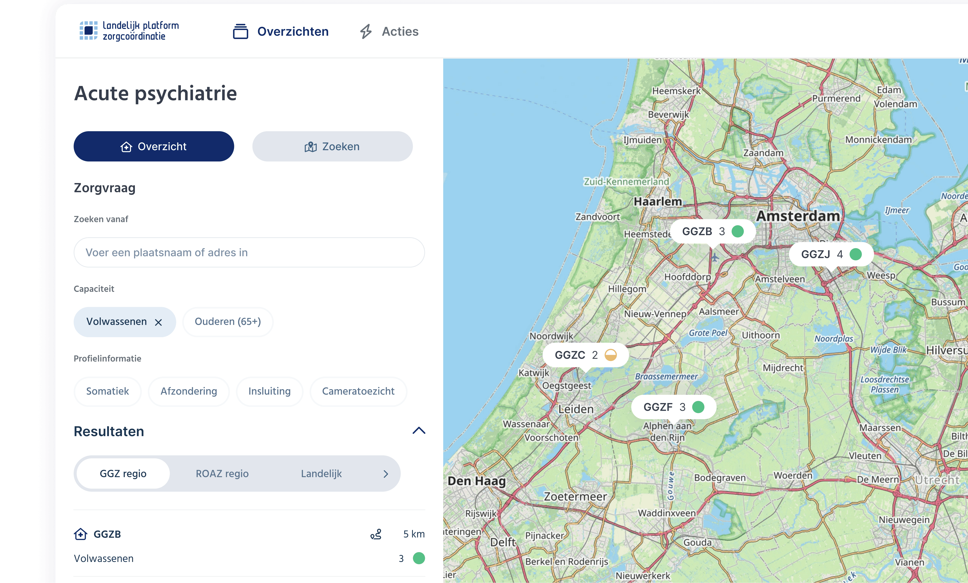 acute psychiatrie zoekfunctionaliteit